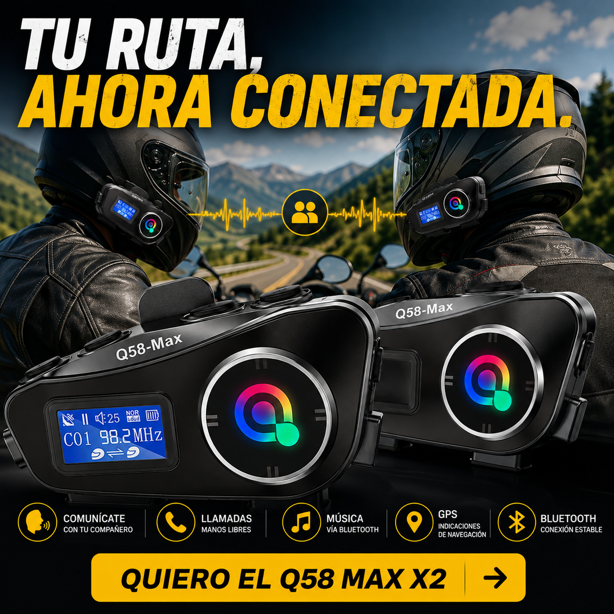 Q58 Max X2 | Duo Intercomunicadores para Moto