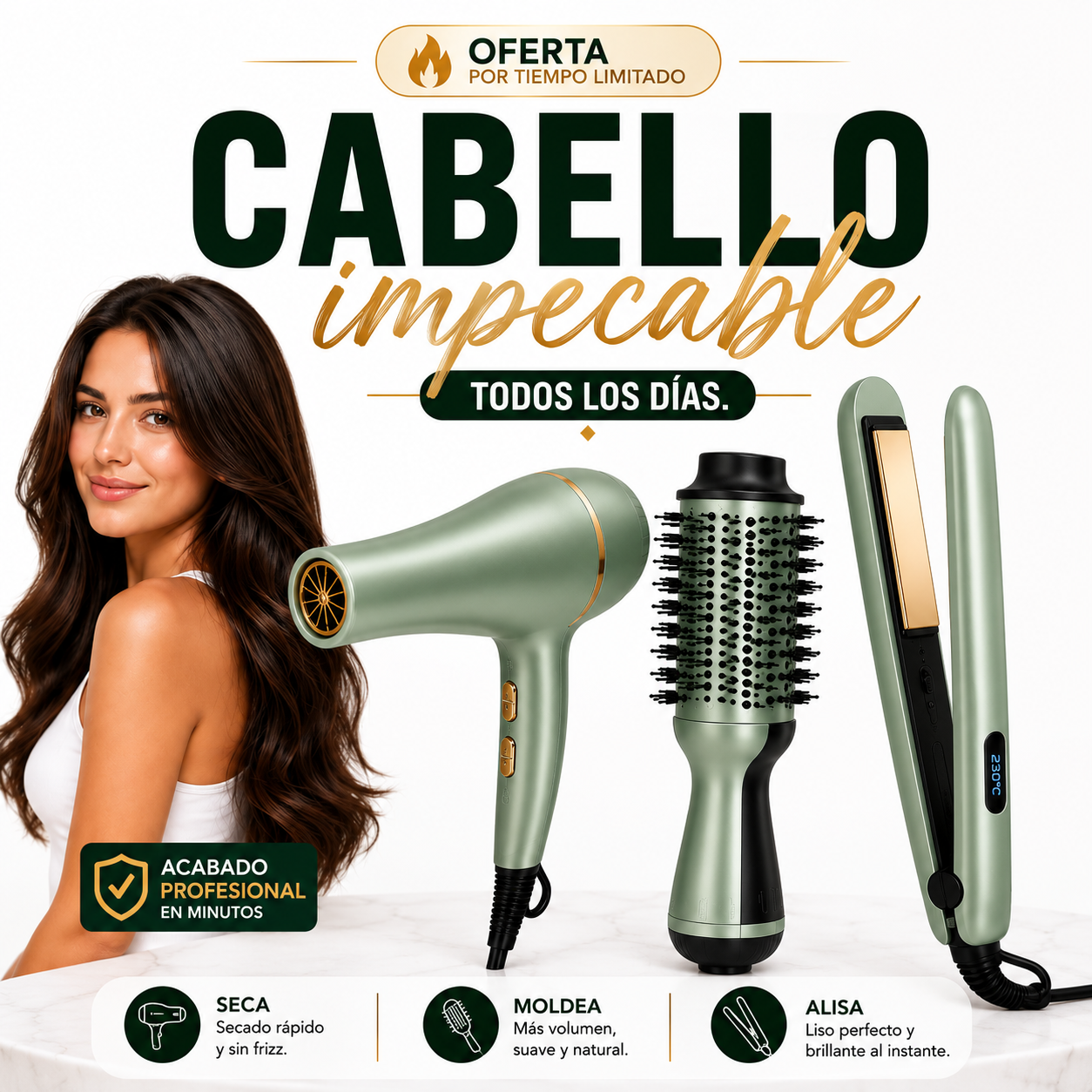 Kit Profesional de Peinado 3 en 1 | Secador + Cepillo + Plancha