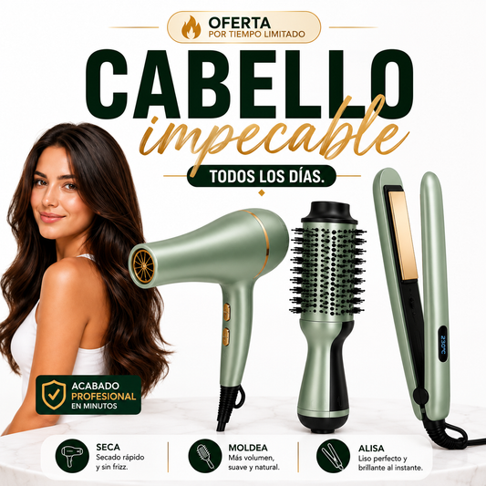Kit Profesional de Peinado 3 en 1 | Secador + Cepillo + Plancha