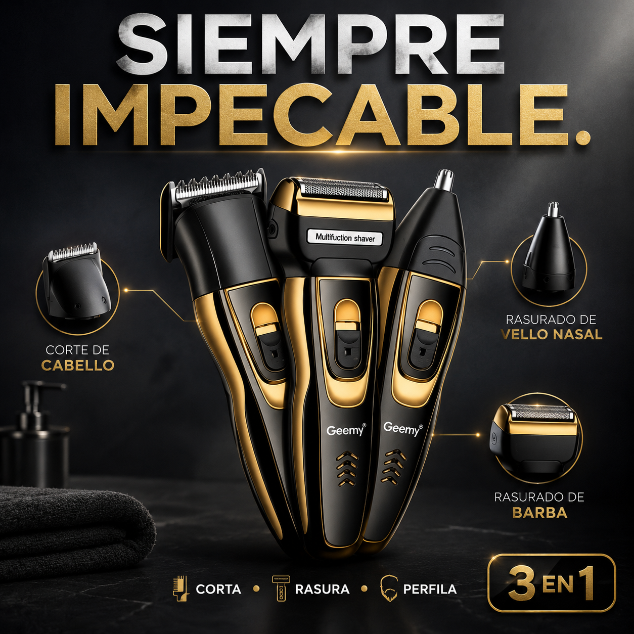 Máquina Peluquera 3 en 1 | Corta, Rasura y Perfila